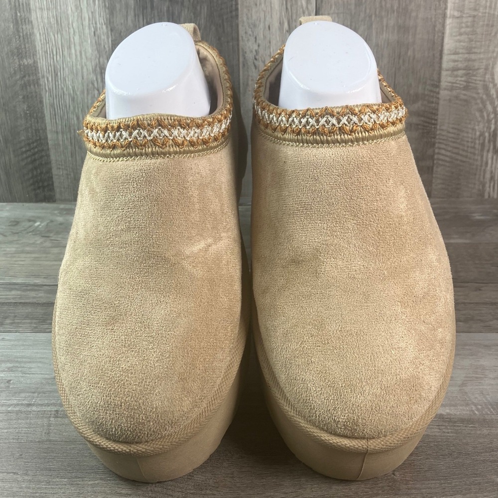 Mudd Stormy-13LP Womens 9 Tan Faux Suede Platform Slipper Mules Braided Trim - Picture 3 of 7